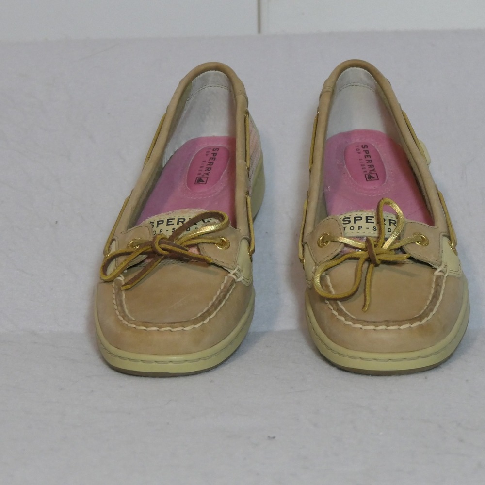 Sperry Womens Boat Shoes 8M Tan Pink Plaid Preppy Nautical Coastal Feminine
